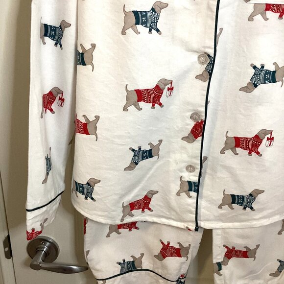 La Vie en Rose Women's Dachshund Print Flannel Cotton PJ Pajamas Set Warm Cozy - Picture 3 of 10